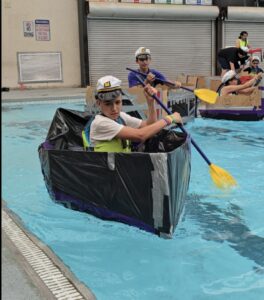 SAISD middle school students test cardboard boats during the district's first Cardboard Boat Regatta.